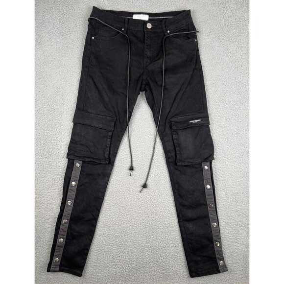 Lifted Anchors Jeans Men 30x33 Black Los Angeles Cargo Skinny Streetwear Buttons - Picture 1 of 12